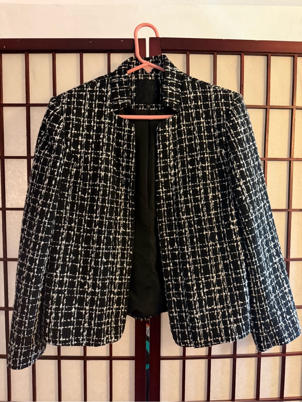 Black & White Tweed Open-Front Women's Jacket